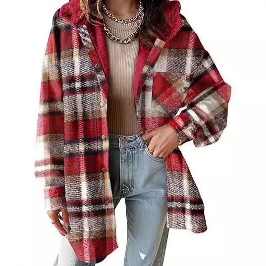 European And American Style Women Flannel Plaid Jacket Long Sleeve Autumn