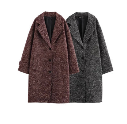 All-match Design Draping Herringbone Twill Woolen Coat