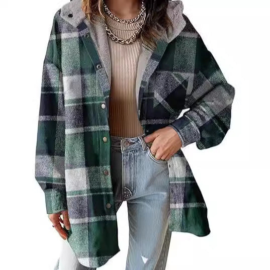 European And American Style Women Flannel Plaid Jacket Long Sleeve Autumn