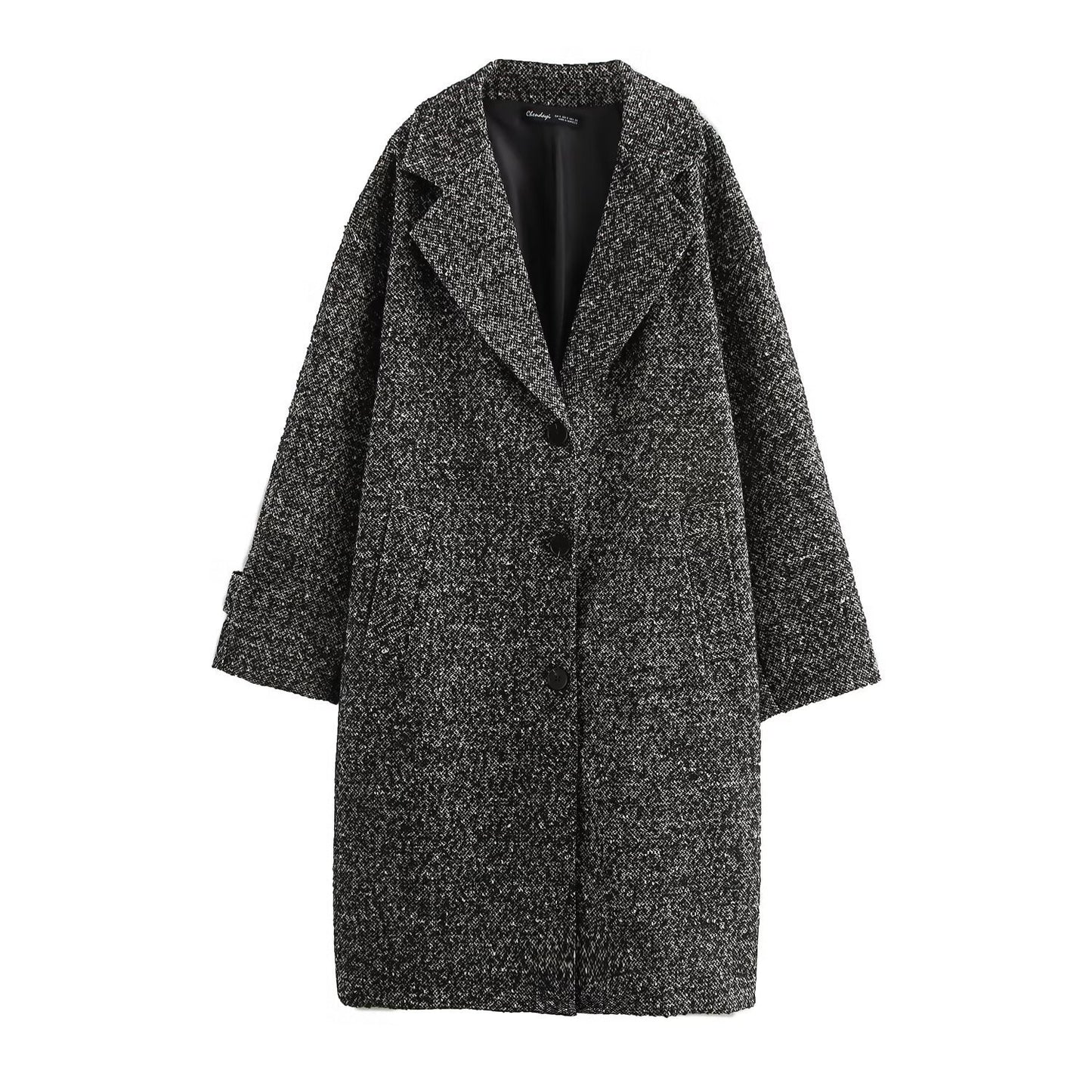 All-match Design Draping Herringbone Twill Woolen Coat