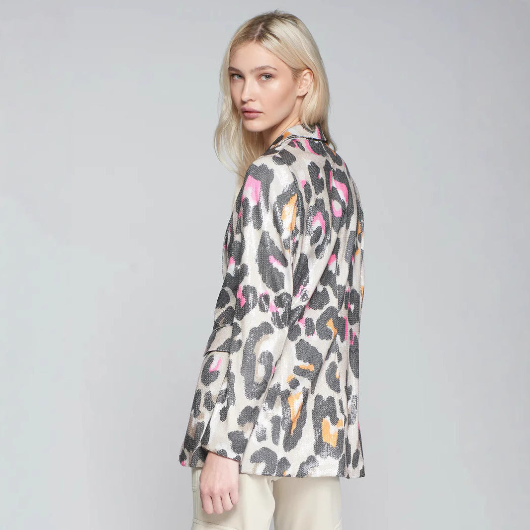 Fashion Slim-fit Printed Button V-neck Long-sleeved Jacket