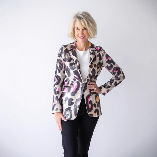 Fashion Slim-fit Printed Button V-neck Long-sleeved Jacket