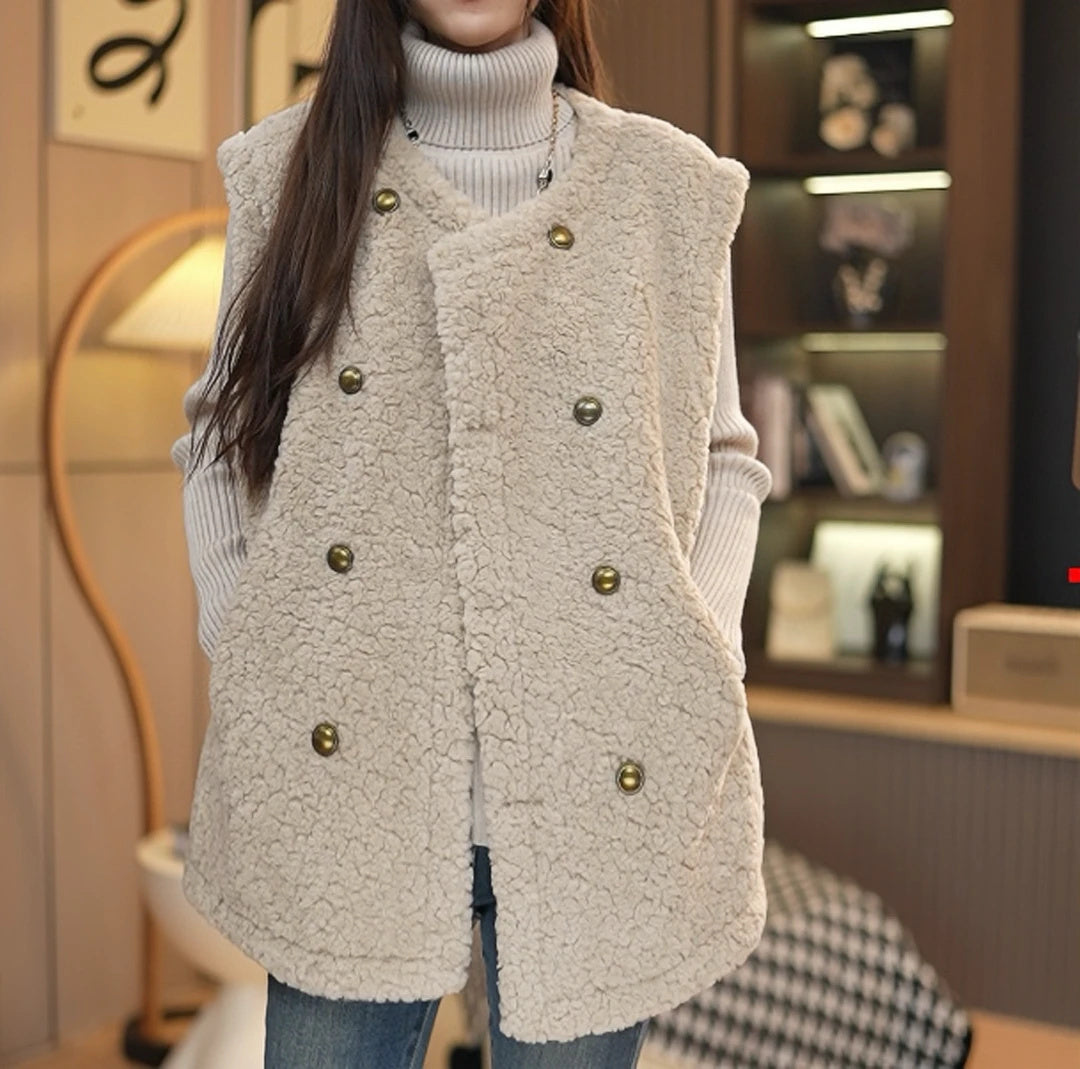 Classic Fleece Lamb Wool Mid-length Loose-fitting Waistcoat