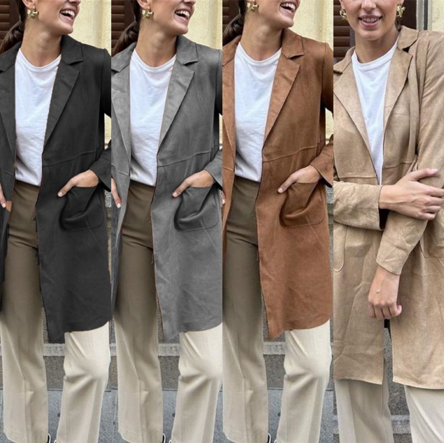 Deerskin Velvet Suit Collar Trench Coat For Women