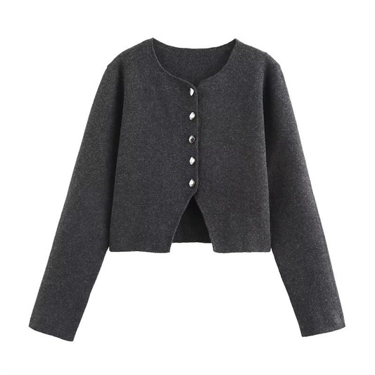 Women's Minimalist Long Sleeve Round Neck Plain Stitch Coat