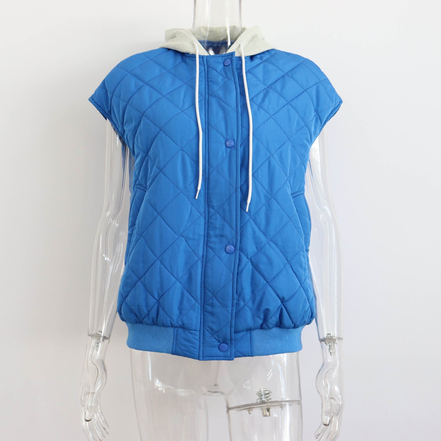 Diamond Lattice Hooded Cotton Sleeveless Jacket Top Vest